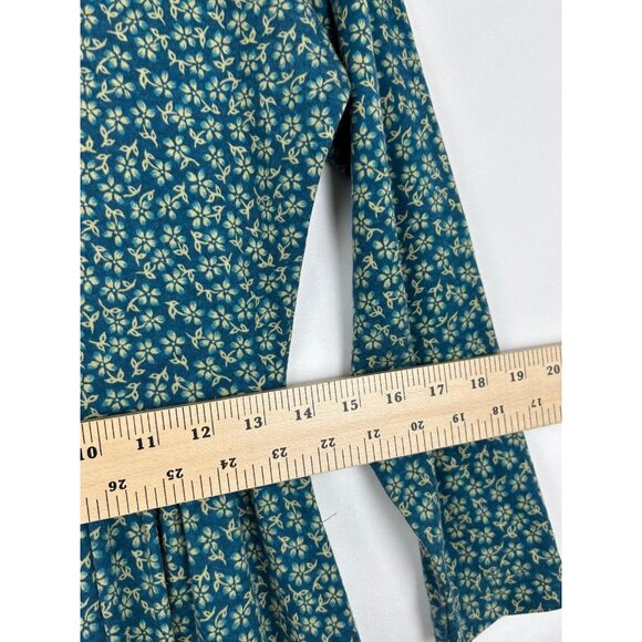 VTG LL Bean Girls Small Long Sleeve Midi Dress Green Floral Side Pockets - Picture 5 of 16
